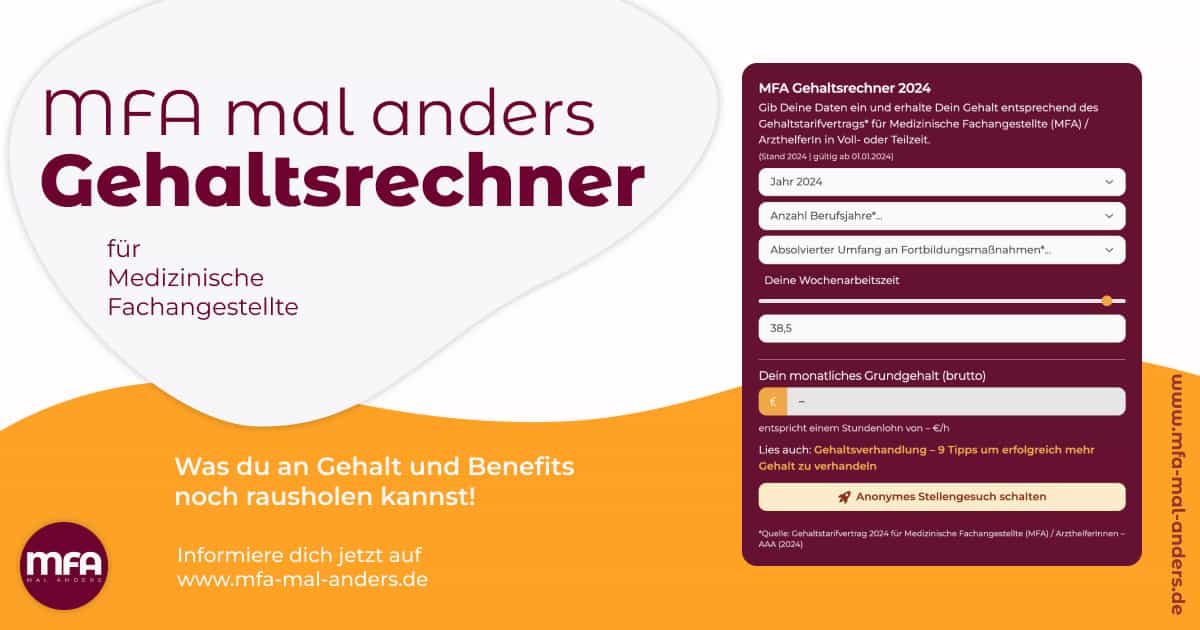 MFA / Medizinische Fachangestellte / ArzthelferIn Gehalt 2025 - Berechne Dein Gehalt mit unserem Gehaltsrechner