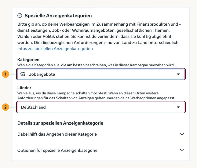 Spezielle Anzeigenkategorie Jobangebote und Land Deutschland markiert.
