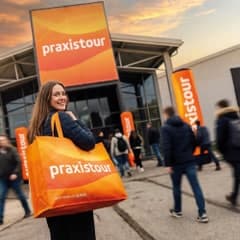 Besucherin der PRAXISTOUR mit ihrer Goodie Bag