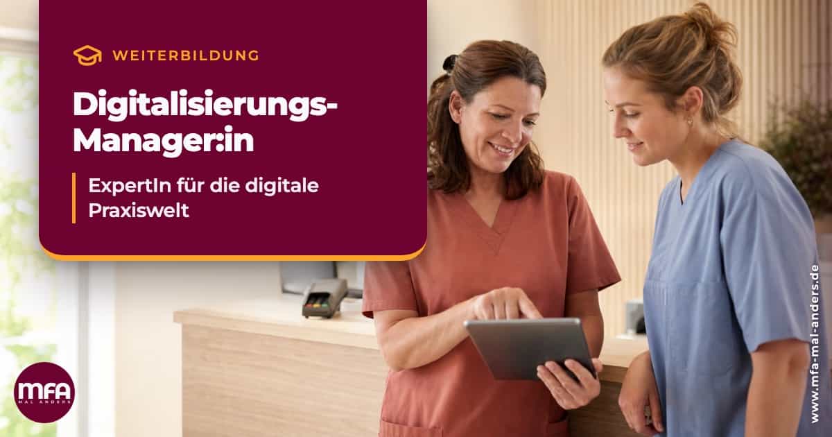 MFA sitzt vor dem Laptop. Sie ist Digitalisierungsmanagerin für die Arztpraxis.